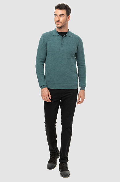 Пуловер-поло из шерсти, цвет Зеленый
