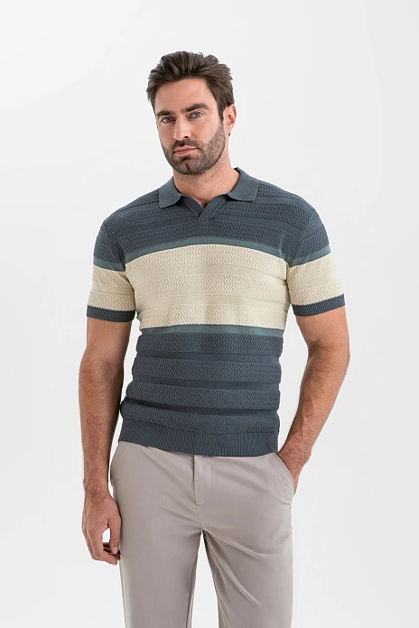 Поло из рами и хлопка, цвет Синий