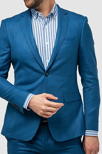 Пиджак приталенный из шерсти и шелка, цвет Голубой темный