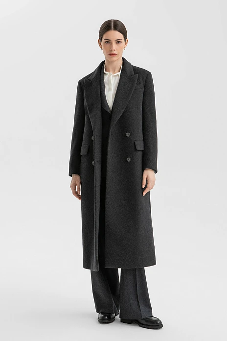 Пальто из смесовой шерсти, цвет Серый темный