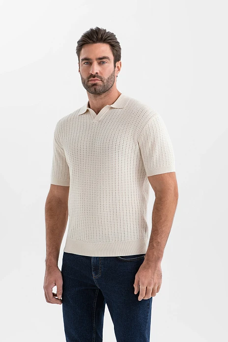 Поло из хлопка и шелка, цвет Молочный